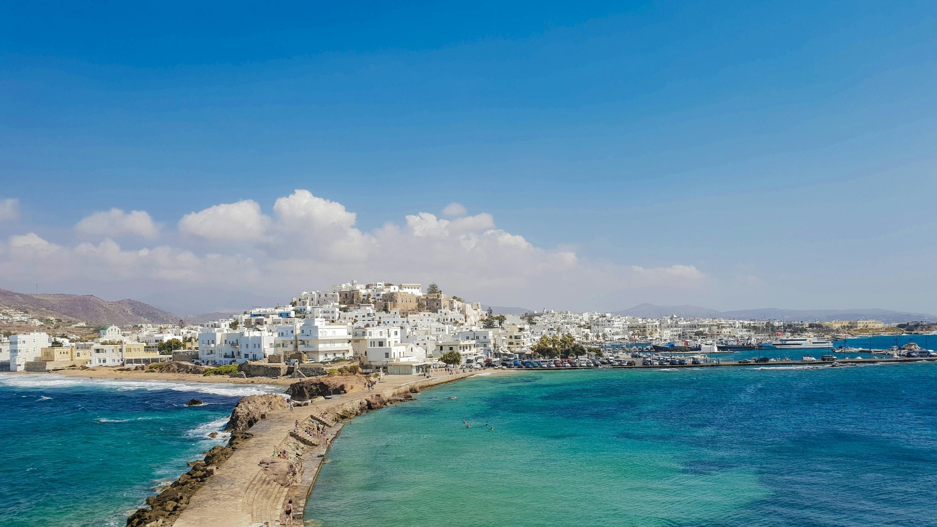 Naxos town and harbour seen from the sea